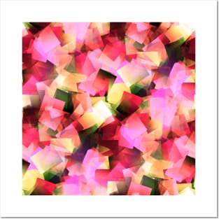 Colorful Abstract Yellow, Red, Green, Pink Squares Pattern Posters and Art